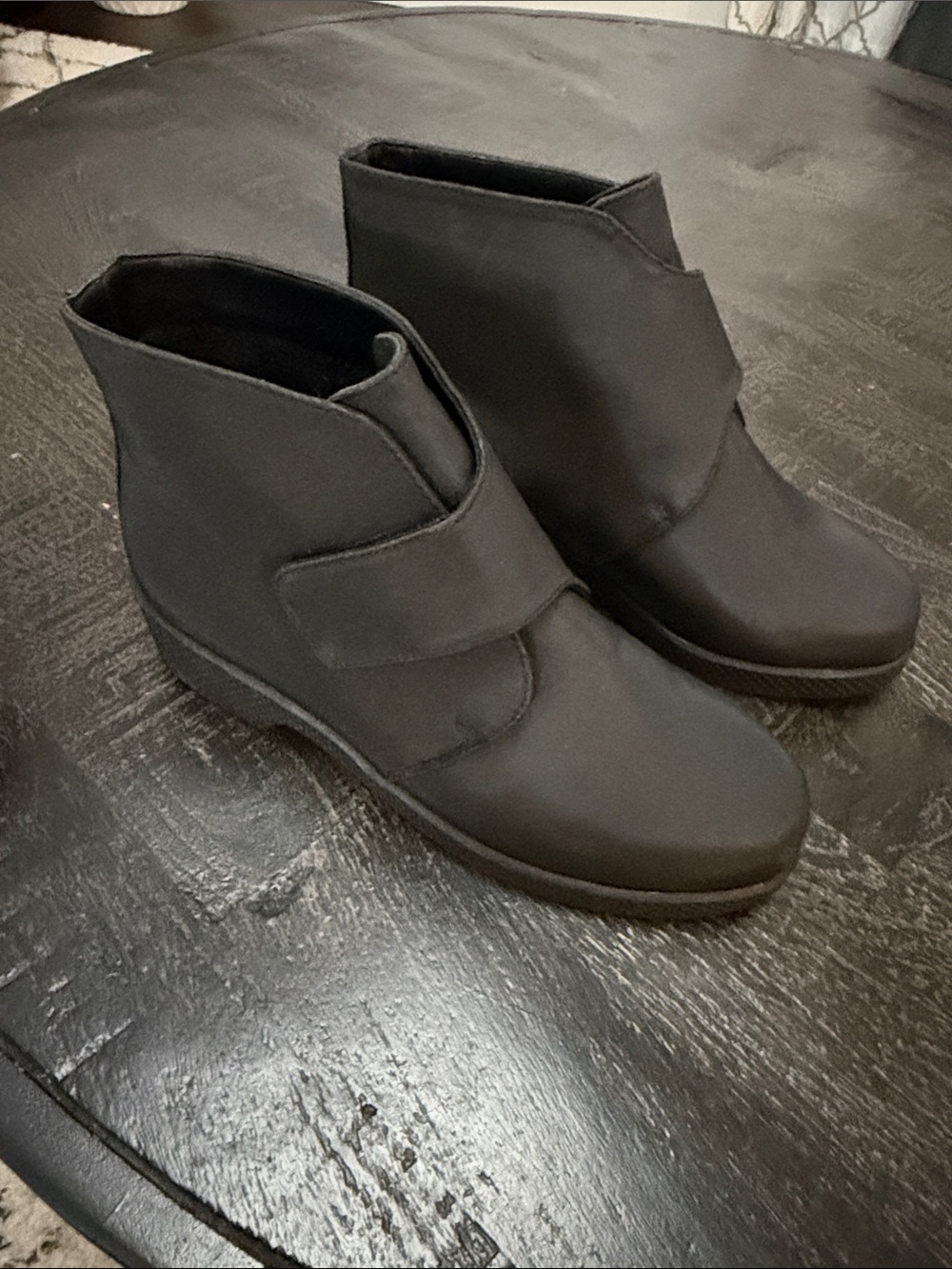 Women's Black Ankle Booties with Hook-and-Loop Strap